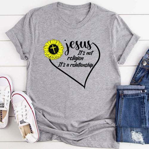 Jesus It's Not Religion It's a Relationship Women's Tshirt Sunflower Black Print