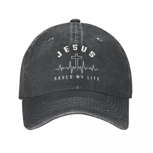 Jesus Saved My Life Cross Heart Rhythm Cotton Print Baseball Cap