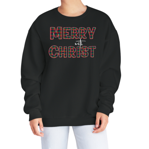 Merry With Christ Women's Christmas Sweatshirt Red & Green Plaid Print