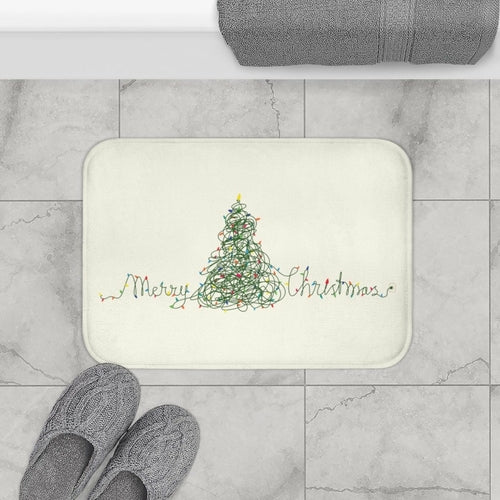 Merry Christmas Tree Lights Bath Mat