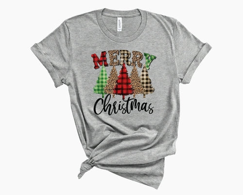 Merry Christmas Mixed Plaid Trees Unisex T-Shirt