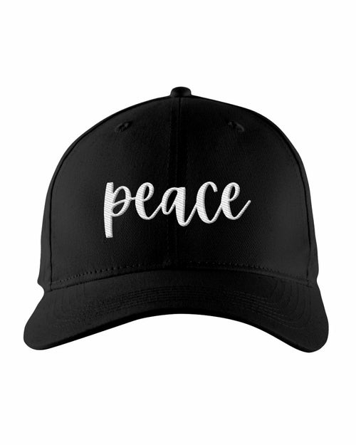 Peace Snapback Embroidered Baseball Hat - White Text